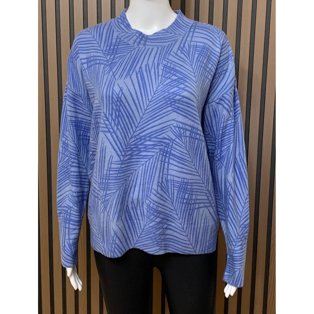 Vineyard Vines Blue Palm Leaf Tropical Mock Neck Sweater Small Drop Shoulder